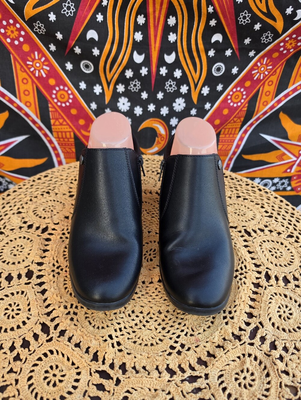 Clarks Collection Black Leather Ankle Shooties Heels Women’s 8.5 W Wide